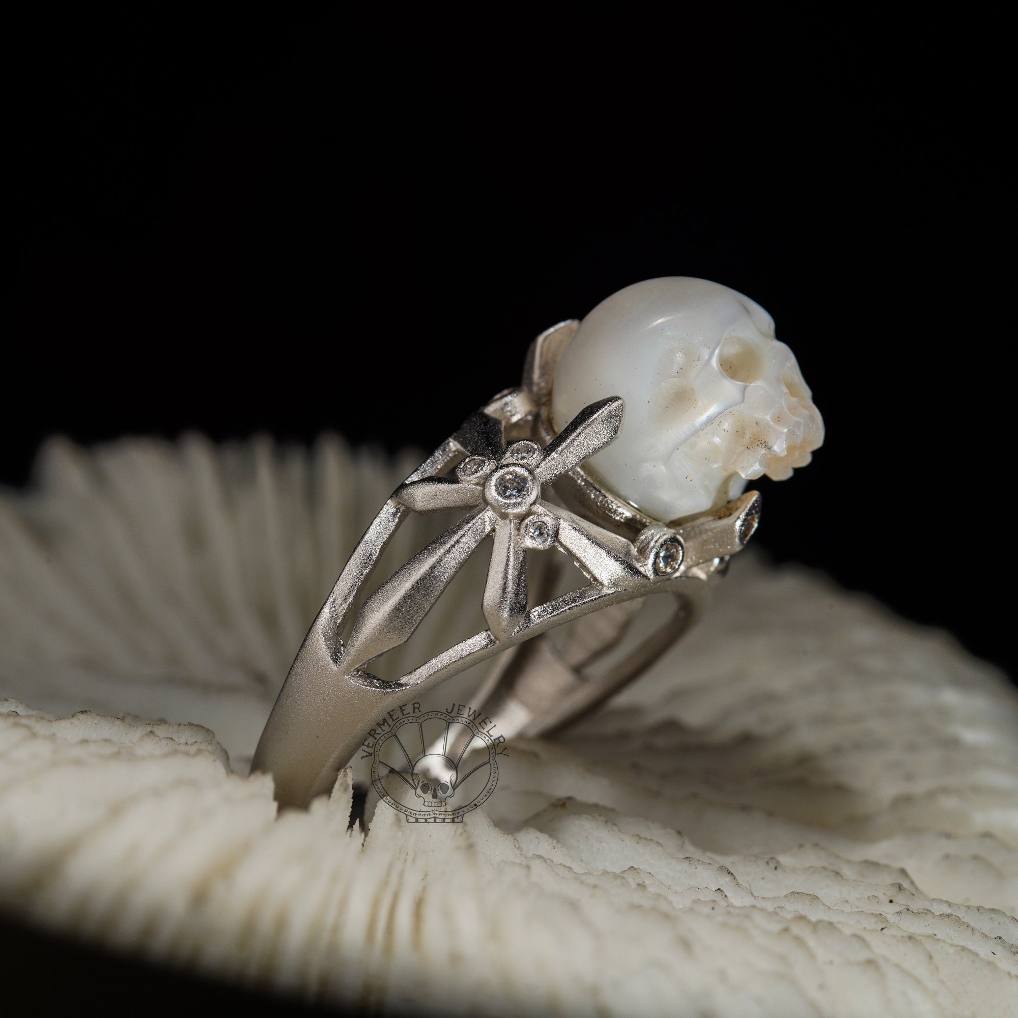 Gothic Pearl Rings Handmade Skull Carved Pearl Ring: Gothic Wedding Band - Etsy