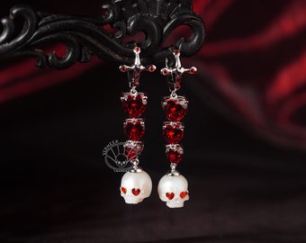 skull carved pearl earring ''with love in my eyes'' freshwater pearl earring gift for lover Memento Mori Mourning Jewelry