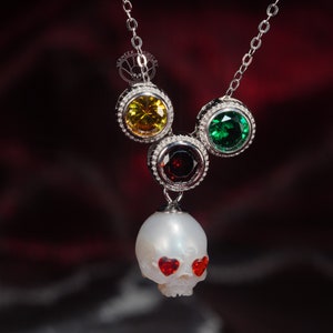 Handcarved Pearl Skull Necklace: Sterling Silver Birthstone Memento Mori