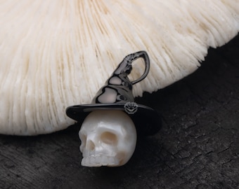 Witchy Hat  skull pearl Necklace,handmade jewelry,Halloween jewelry,gothic jewelry Memento Mori Mourning Jewelry