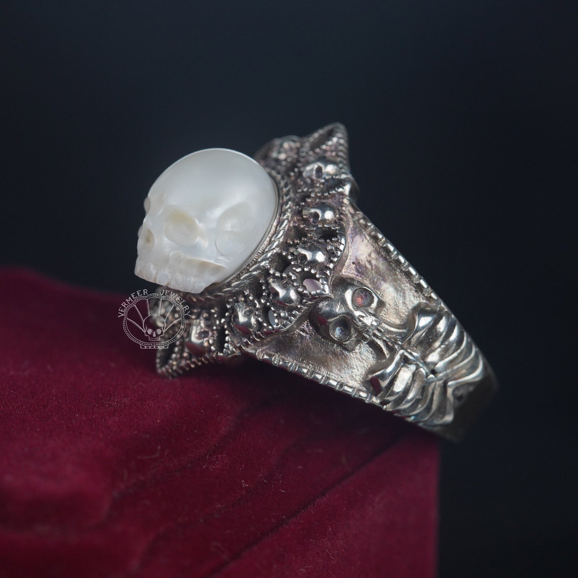 Gothic Pearl Rings Skull Pearl Sterling Silver Ring - Gothic Biker Statement Ring - Etsy