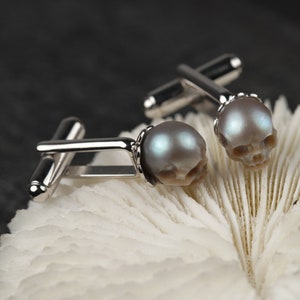 Schädel Perle Manschettenknöpfe Sterling Silber Manschettenknöpfe für Männer Geschenk für Liebhaber Memento Mori Mourning Schmuck