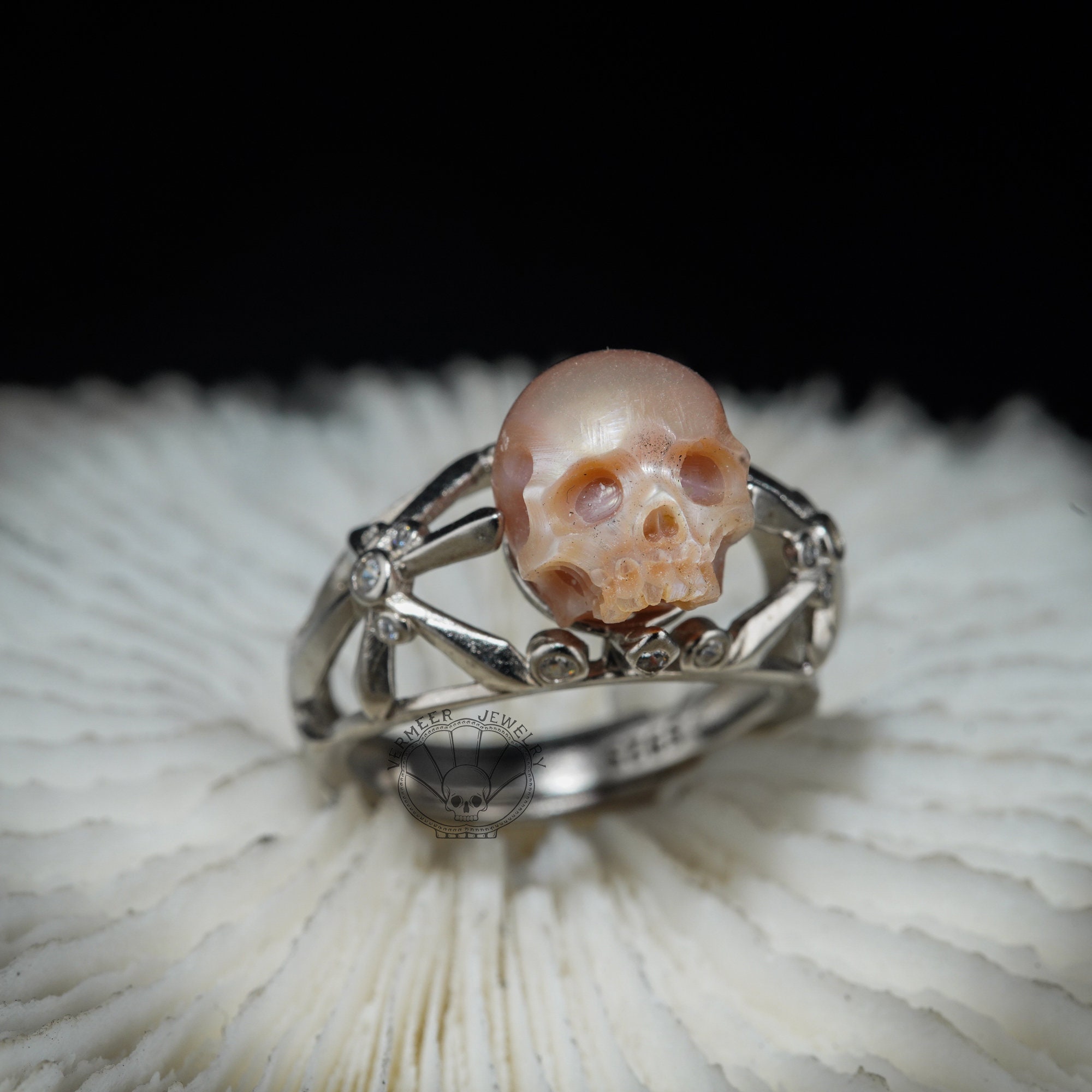 Gothic Pearl Rings Handmade Skull Carved Pearl Ring: Gothic Wedding Band - Etsy