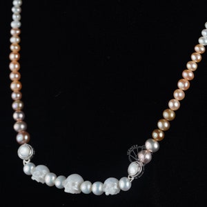 wedding necklace skull carved pearl necklace gothic freshwater Pearl skull jewelry for Bridal Memento Mori Mourning Jewelry