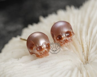 skull pearl earring stud Minimalist  style handmade jewelry for lover Memento Mori Mourning Jewelry