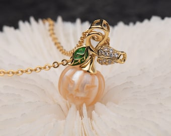 Pumpkin Pearl Necklace: Sterling Silver Halloween Jewelry