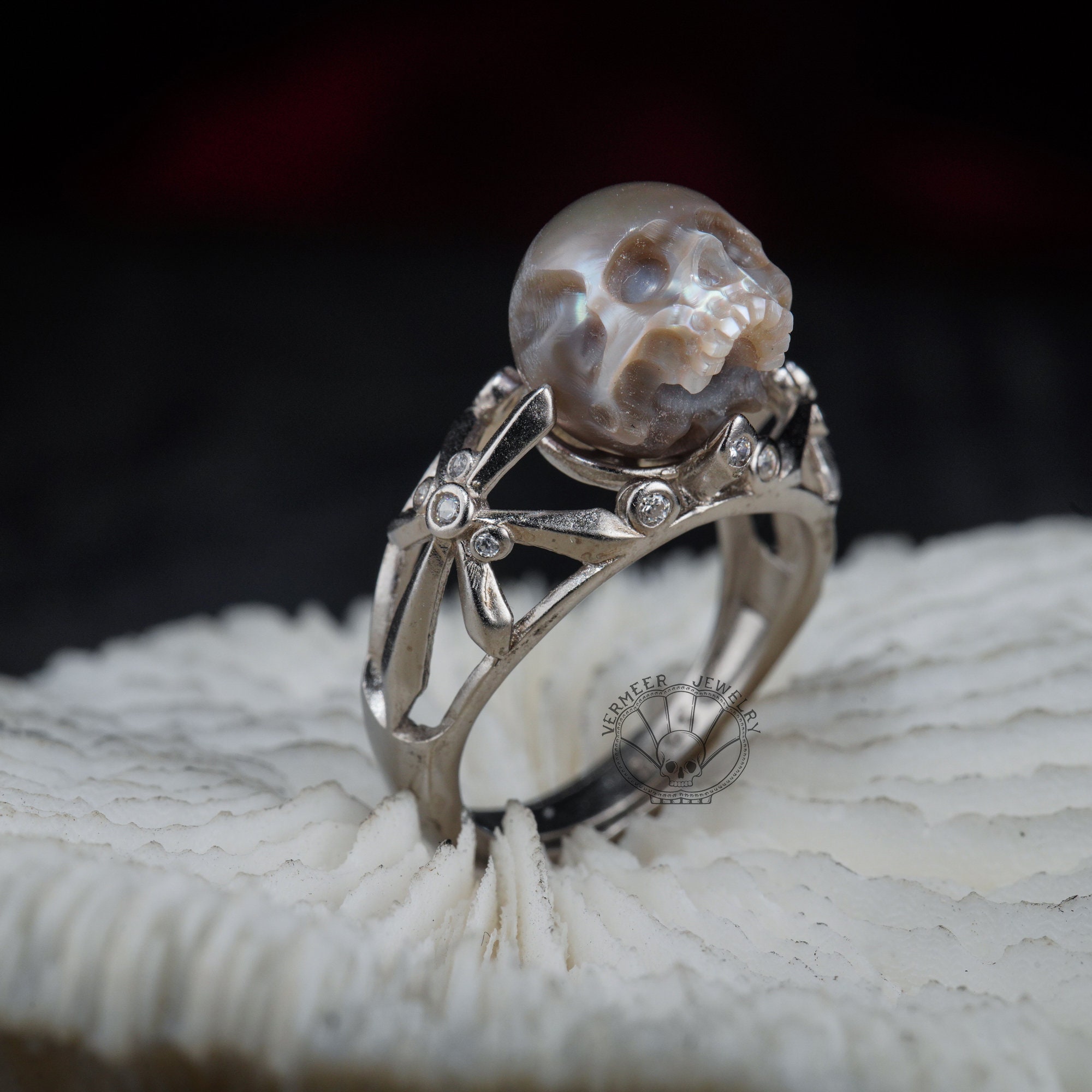 Gothic Pearl Rings Handmade Skull Carved Pearl Ring: Gothic Wedding Band - Etsy