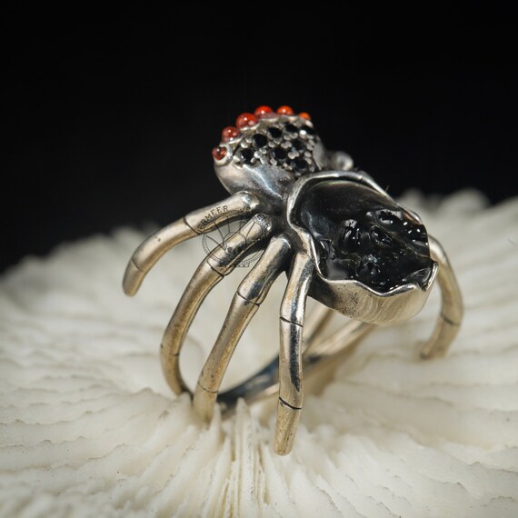 Anello Teschio Con Farfalla Argento 925 | Gotico Regolabile Uomo Donna - Foto 4