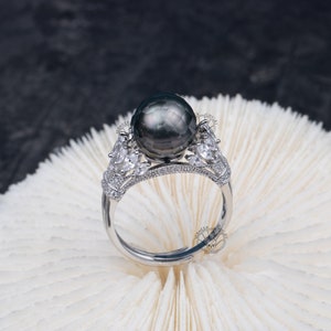 tahiti pearl ring  925 sterling sliver diamond carved for engagement ring with zircon gift for wedding Memento Mori Mourning Jewelry