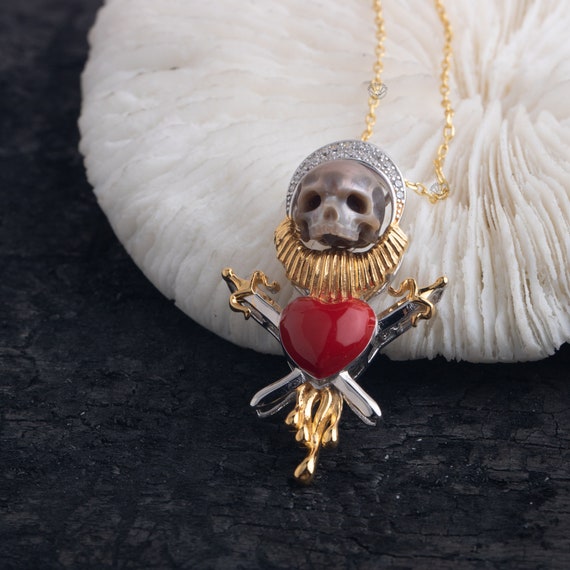 Skull Carved Pearl Gothic Jewelry Cross Swords Shape Hand