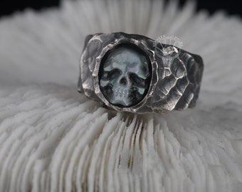 carved skull ring 925 Sterling Silver Men & Women Wedding Band Open Back Size Adjustable Matching Promise Rings Her Him