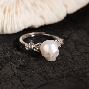 Elegant Ring skull carved pearl ring natural freshwater pearl handmade 925 sterling silver engagement ring with zircon for wedding