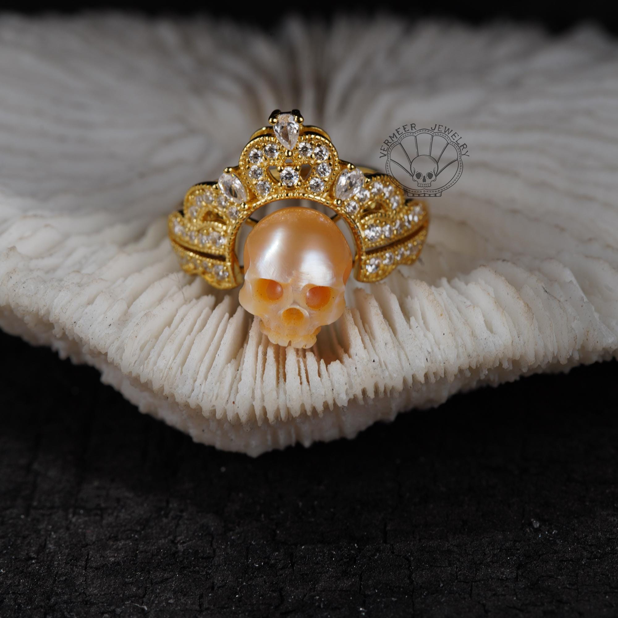 Gothic Pearl Rings Handmade Sterling Silver Skull Pearl Ring: Gothic Crown Ring - Etsy