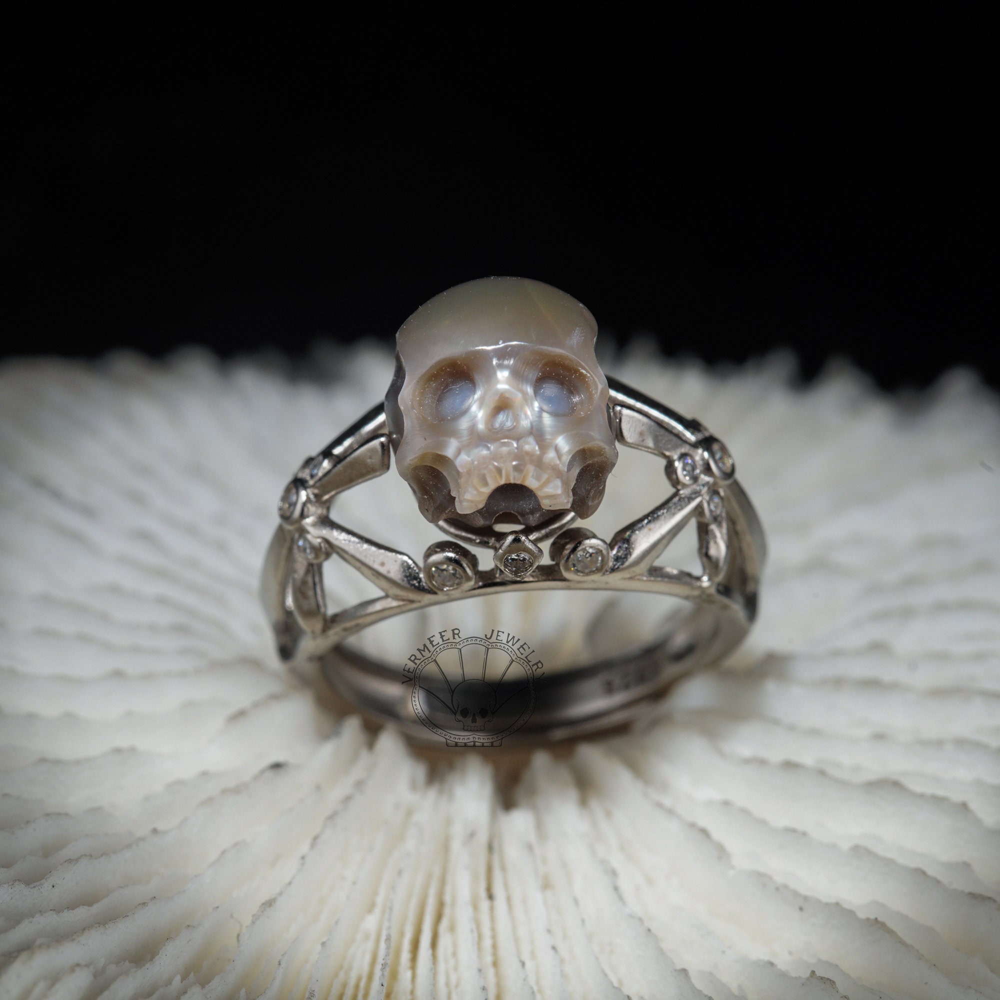 Gothic Pearl Rings Handmade Skull Carved Pearl Ring: Gothic Wedding Band - Etsy