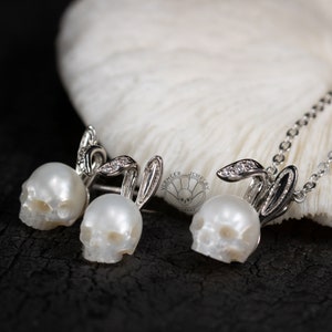 skull carved pearl jewelry little bunny shape cute 925 silver earring necklace gift for Easter Day for wedding Easter gift rabbit necklace