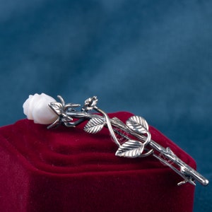 carved pearl brooch rose shape freshwater pearl  branch shape sterling silver gothic jewelry for wedding Memento Mori Mourning Jewelry