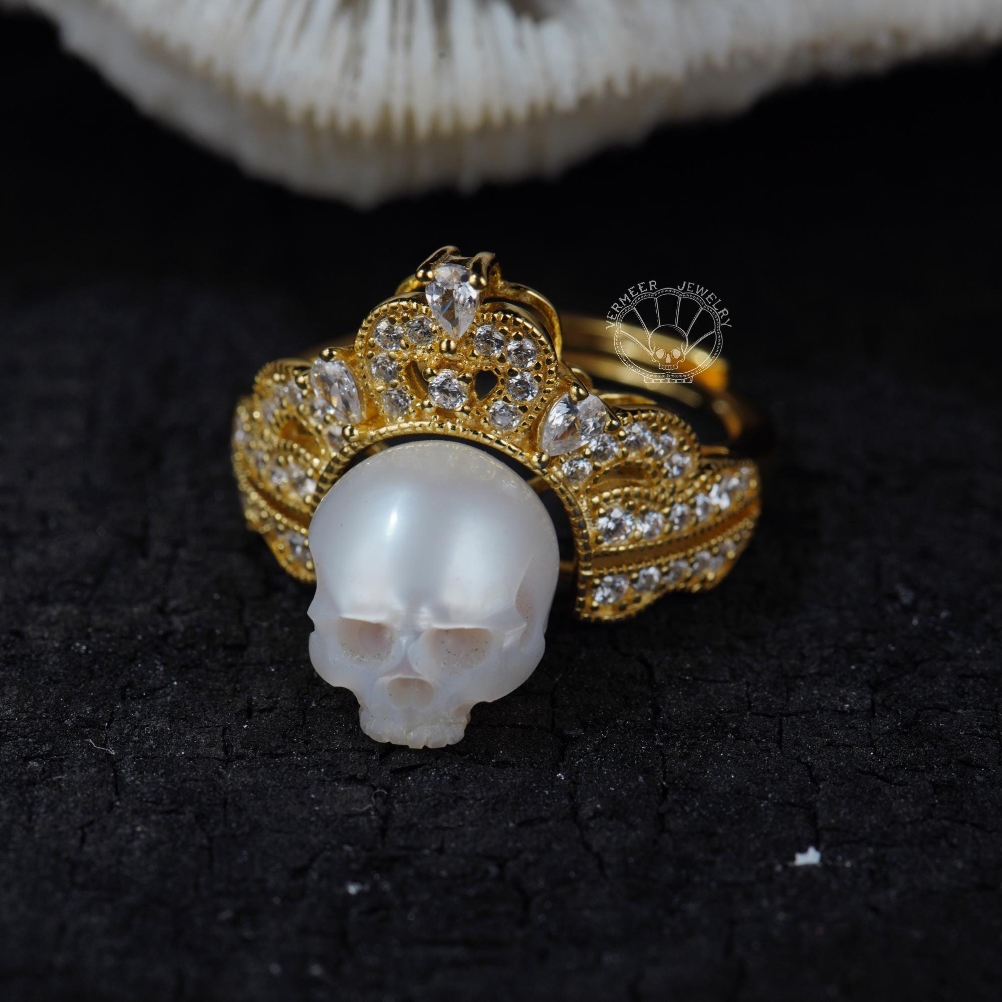 Gothic Pearl Rings Handmade Sterling Silver Skull Pearl Ring: Gothic Crown Ring - Etsy