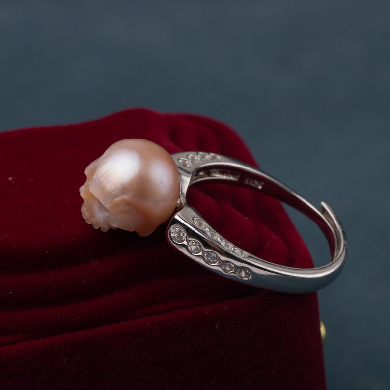 skull carved pearl ring natural freshwater pearl black or gold sea pearl 11-13mm handmade 925silver engagement ring with zircon