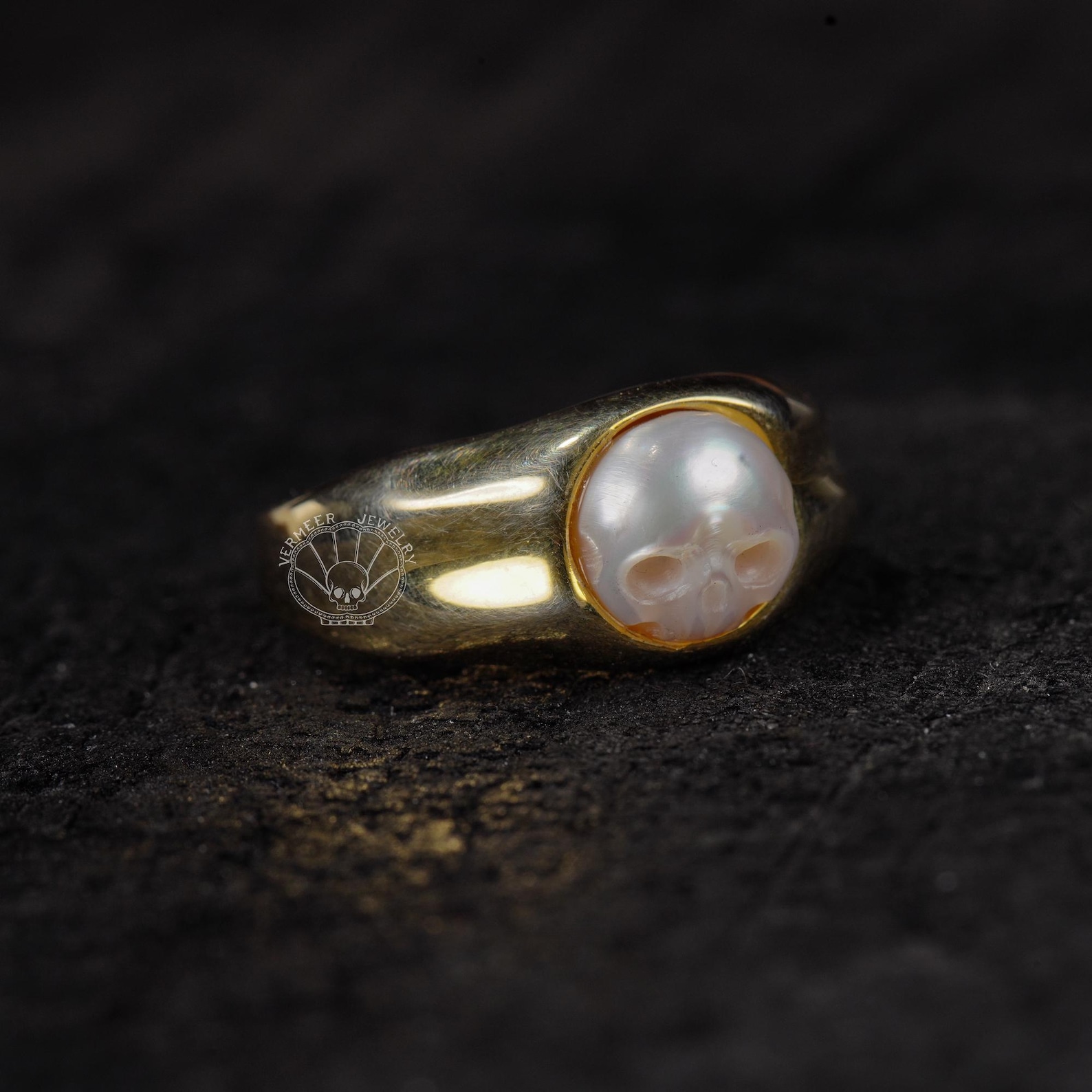 Gothic Pearl Rings Skull Pearl Gothic Ring: Adjustable Sterling Silver, 18k Gold Coated - Etsy
