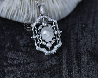 Skull Pearl Necklace: Sterling Silver Memento Mori Jewelryhalloween jewelry