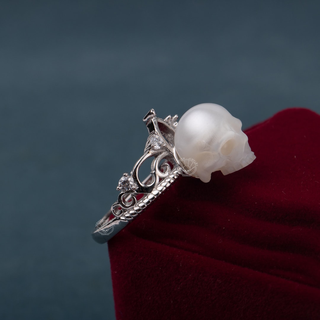 Gothic Pearl Rings Pearl Skull Sterling Silver Ring: Gothic Promise Ring - Etsy