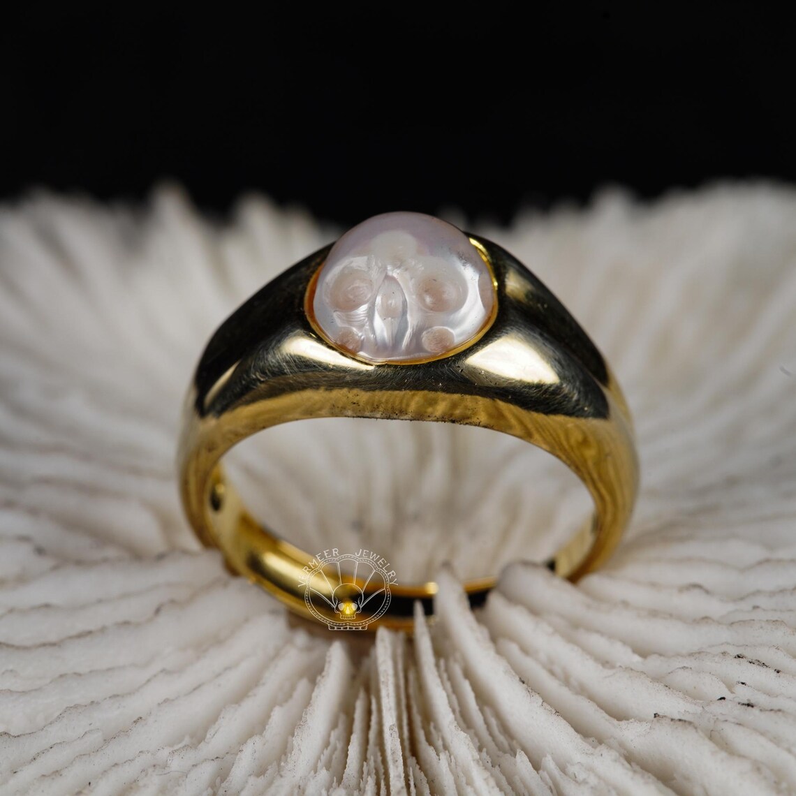 Gothic Pearl Rings Skull Pearl Gothic Ring: Adjustable Sterling Silver, 18k Gold Coated - Etsy