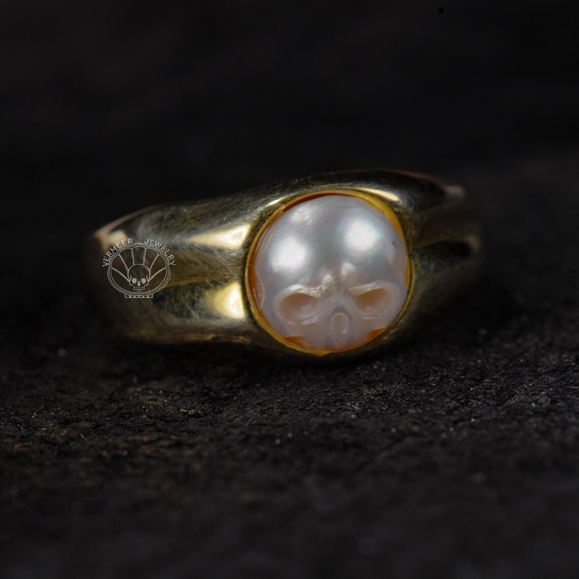 Gothic Pearl Rings Skull Pearl Gothic Ring: Adjustable Sterling Silver, 18k Gold Coated - Etsy
