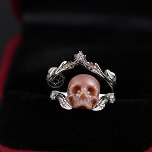 Pearl Skull Ring ''Elve of the Forest'' Stacking Bands Sterling Silver Rings for Women Gothic Dark Jewelry Statement Ring Gift for Her