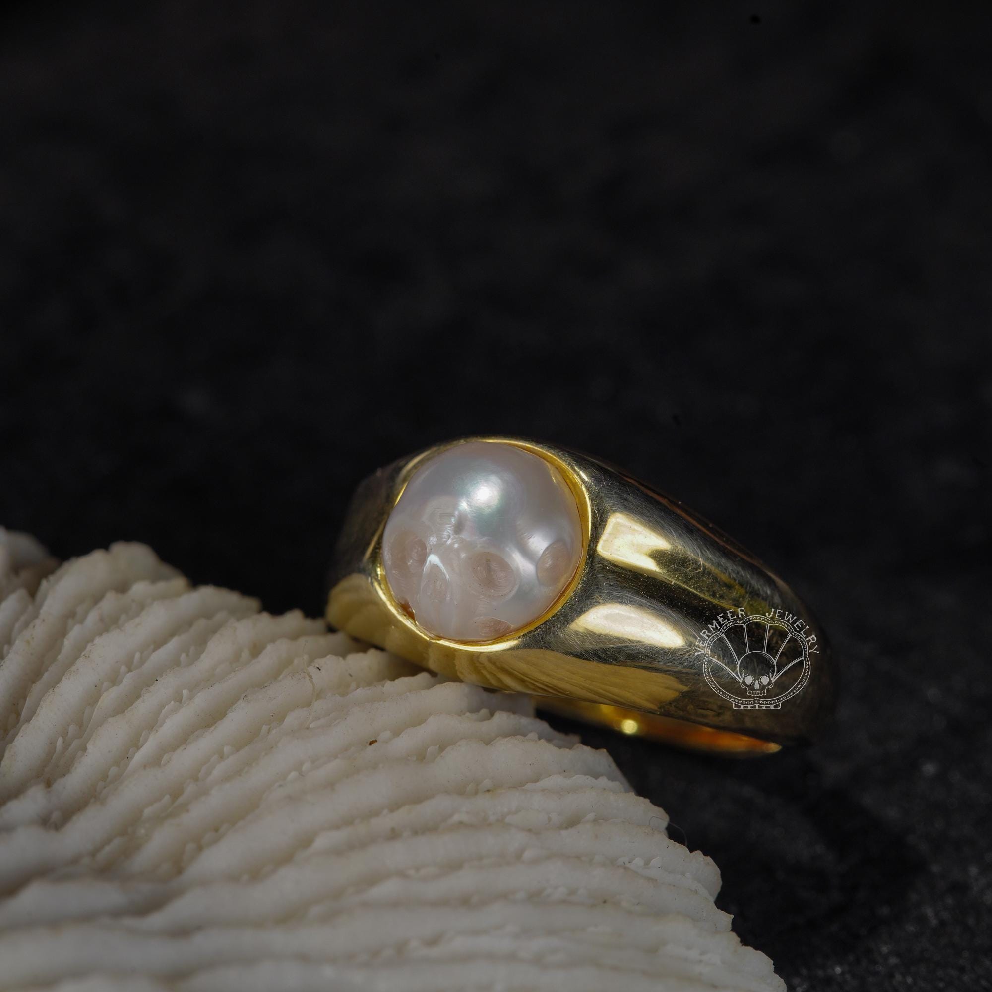 Gothic Pearl Rings Skull Pearl Gothic Ring: Adjustable Sterling Silver, 18k Gold Coated - Etsy