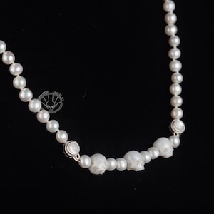 wedding necklace skull carved pearl necklace gothic freshwater Pearl skull jewelry for Bridal Memento Mori Mourning Jewelry