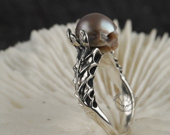 pearl skull ring  tree root shape 925 silver ring gift engagement ring for wedding Memento Mori Mourning Jewelry