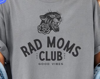 Fichier numérique PNG Rad Moms Club, Tiger Rose Edgy PNG, T-Shirt Design Graphic Design, POD Design, Good Vibes Shirt Design