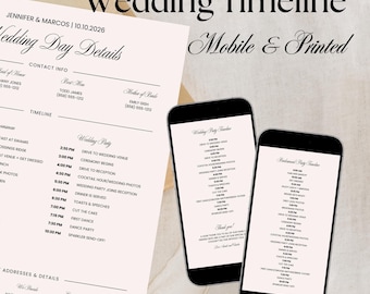 Plantilla de cronología del día de la boda para dispositivos móviles, cronología de bodas editable, cronología de recepción, cronología del fin de semana de bodas, cronología de la fiesta nupcial