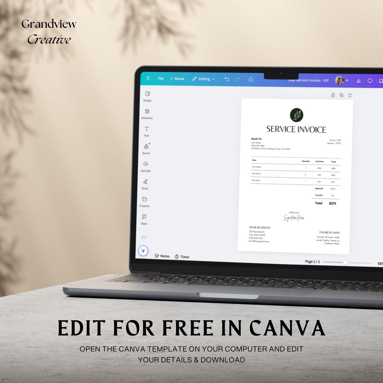 Invoice Template Editable, Small Business Custom Order Form Printable ...
