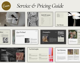 Services & Pricing Guide Client Brochure Template: Portfolio, Case studies, Process Packages guide, Canva template Landscape Presentation