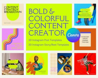 BRIGHT & COLORFUL BUNDLE, Retro Instagram Post Story, Reels Templates for Canva, Bright Design Modern Branding, Abstract Creative Content
