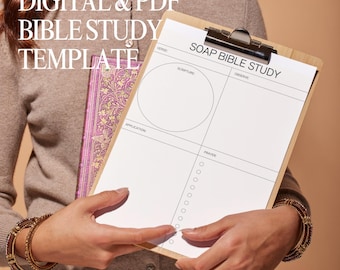 Modelo de estudo bíblico SOAP para impressão, mapeamento de versículos bíblicos pelo método SOAP, guia de diário de estudo bíblico, modelo de estudo bíblico para download instantâneo em PDF