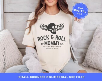 Rock and Roll Mommy Skull PNG Digital File, Edgy Parent PNG, T-Shirt Design Graphic Design, POD Design, Cool Mom Shirt Design