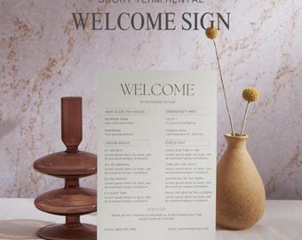 Welcome Sign for Airbnb Hosts, Guest Arrival Poster, Template for VRBO, Vacation Rental Printable, Things to Know, Beach House Rules, Wifi