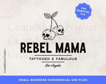 Rebel Mama Cherries Skull PNG Digital File, Tattoo Mom Edgy PNG, T-Shirt Design Graphic Design, POD Design, Skull Rebel Parent Shirt Design