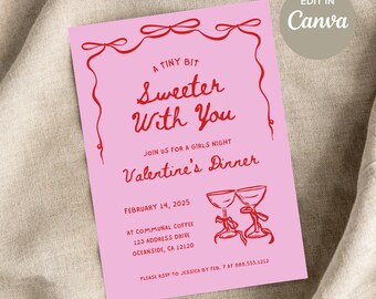 Galentines Invite Valentine Invite, Galentine Valentines Template, Valentines Cocktail Party Invite, Coquette Birthday Party, Girls Night