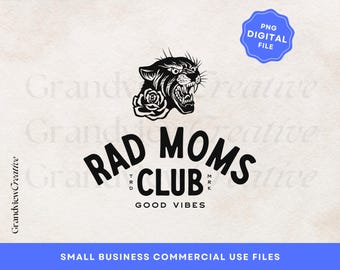 Rad Moms Club PNG Digital File, Mama Lightning bolt Edgy PNG, T-Shirt Design Graphic Design, POD Design, Good Vibes Design, Tired Moms club