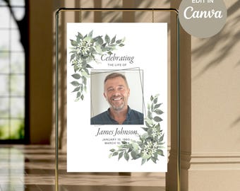 Funeral Memorial Sign, Celebration of Life, In Loving Memory Sign, Funeral Welcome Sign, Memorial Sign, Editable Template Printable Sign