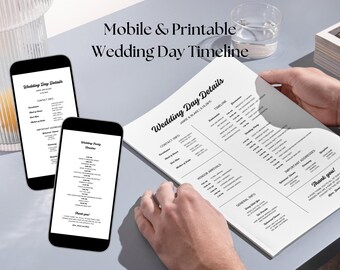 Plantilla moderna de cronología para el día de la boda en dispositivos móviles, cronología editable para la recepción de la boda, cronología del fin de semana de la boda, fiesta nupcial y boda