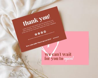 Editable Colorful Small Business Thank You Card, Printable Retro Thanks For Your Purchase Card Cute Small Business Package Insert Card
