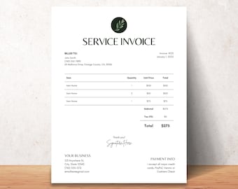 Invoice Template - Minimalist Business Invoice, Small Business Template, Modern Boho Client Invoice, Editable Template, Services Invoice I02