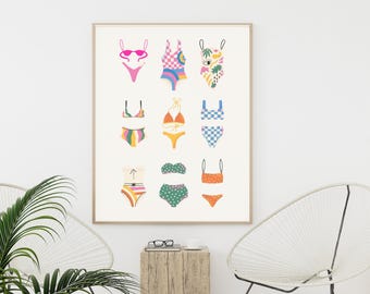 Retro Bikini Beachy Room Decor Digital Download Wall Art, Surf Poster, Surfing Girl Print for Nursery, Beach Surf Colorful Printable Art
