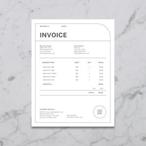 Invoice Template - Minimalist Business Invoice, Small Business Template, Modern Boho Client Invoice, Editable Template, Services Invoice I07