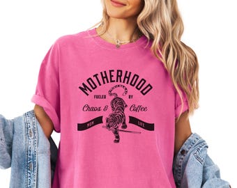 Mom Life Motherhood Fueled by Chaos & Coffee PNG Digital File, Mothers Day, T-Shirt Design, POD, Tiger Shirt Design, rad mama