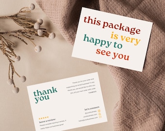 Retro Colorful Thank You Card Editable, Modern Printable Thanks For Your Purchase Card, Small Business Package Insert Card, Customizable